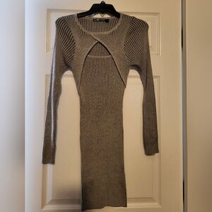 Love At First Sight Ribbed Knit Body  Dress in Light Gray
